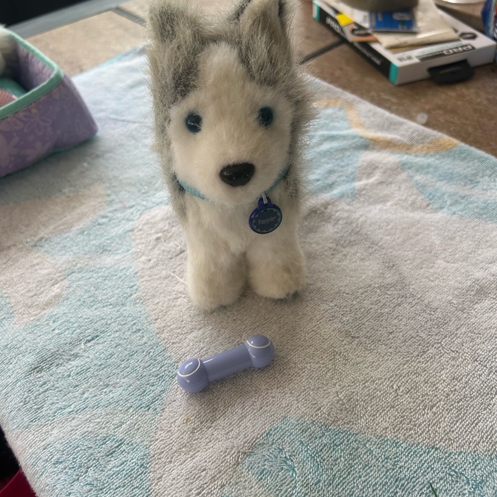 Plush Husky Dog Toy with Blue Collar